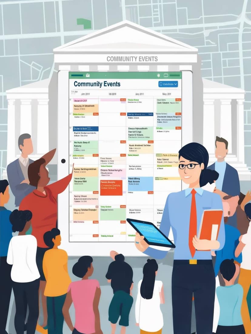 Illustration representing government staff assisting and engaging with constituents.