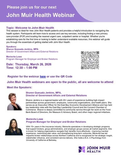 John Muir Health Webinar - Welcome to John Muir Health