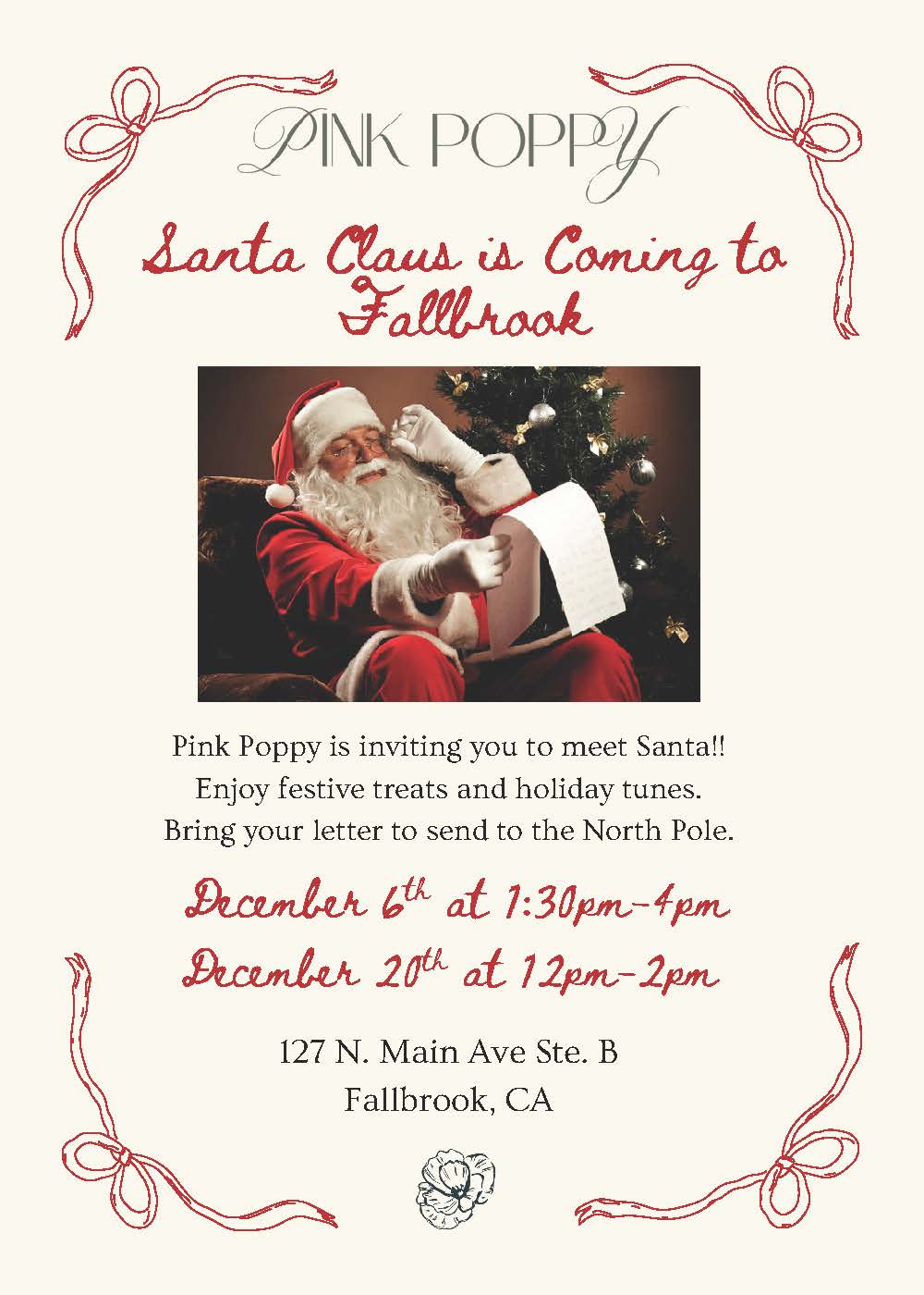 Santa Claus is Coming to Fallbrook at Pink Poppy Designs