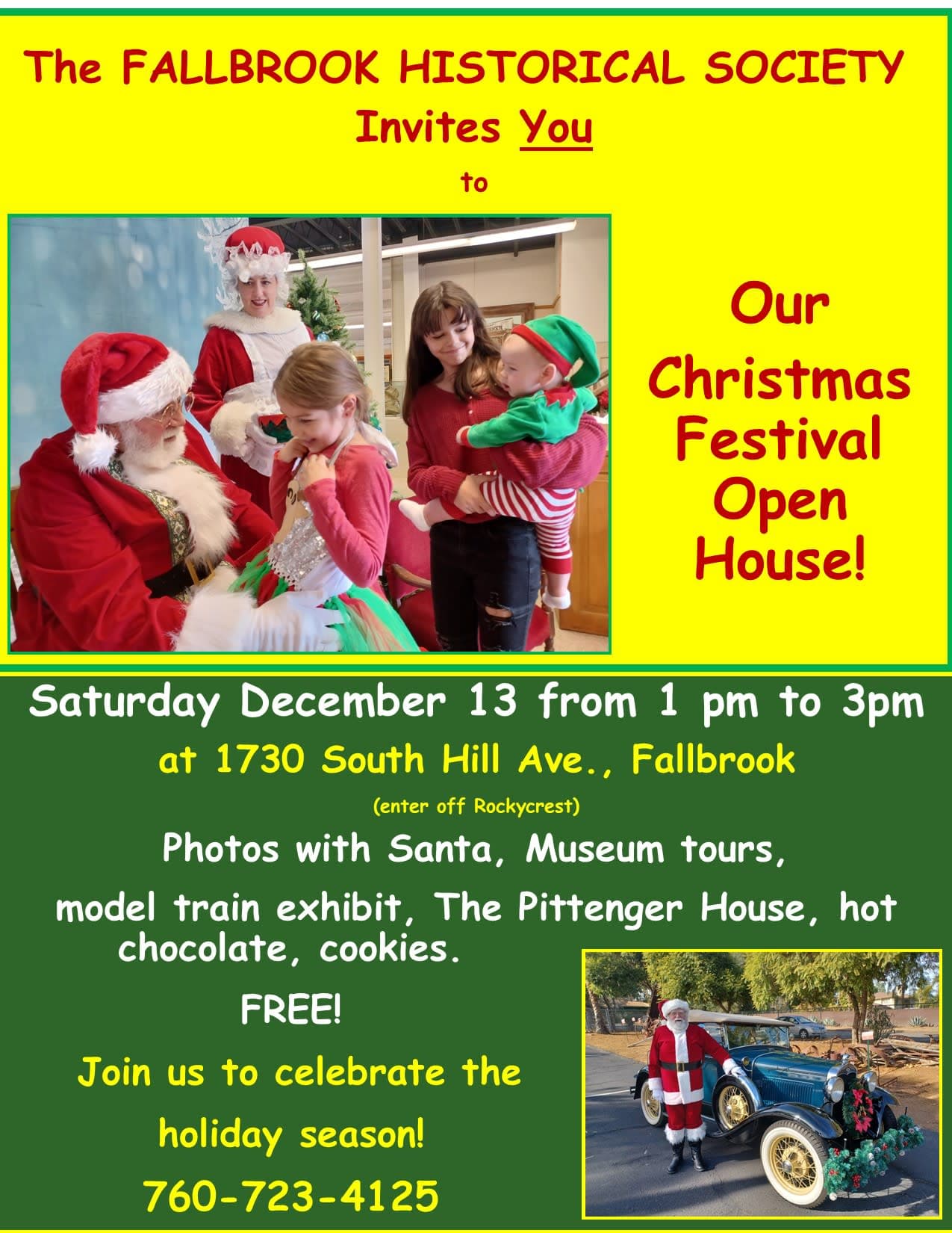 The Fallbrook Historical Society Invites YOU to Our Christmas Festival Open House!