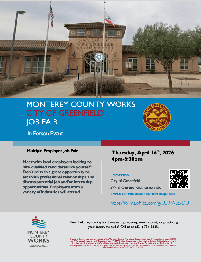 Monterey County Works & City of Greenfield Multiple Employer Job Fair